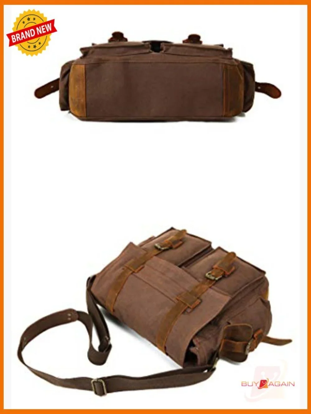Vintage Military Leather Canvas Messenger Laptop Bag 17 inch